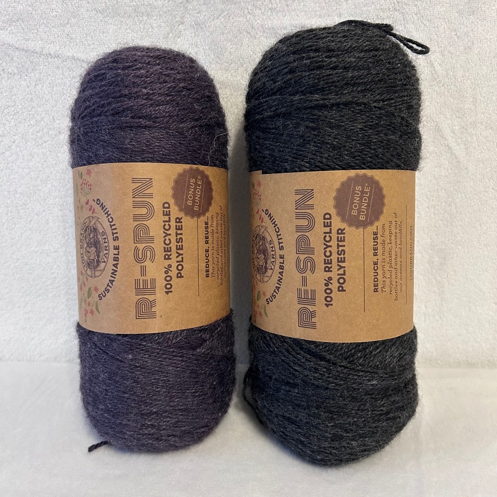 Lion Brand Yarn Re Spun Recycled Polyester Raisin Raven Grand Corbeau  2 total